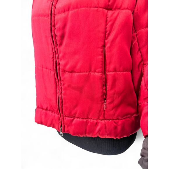 PRADA Red Line | S | Satin Red Quilted Jacket Puffer Hood Coat Women's Full zip - Picture 5 of 6